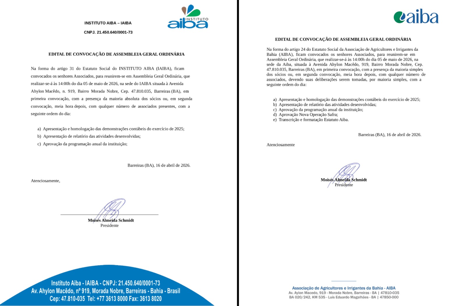 Prévia do edital de convocação da Assembleia Geral Ordinária