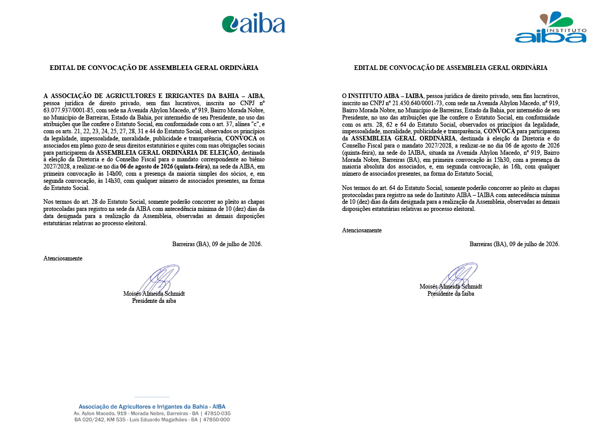 Edital AGO AIBA e IAIBA agosto de 2026